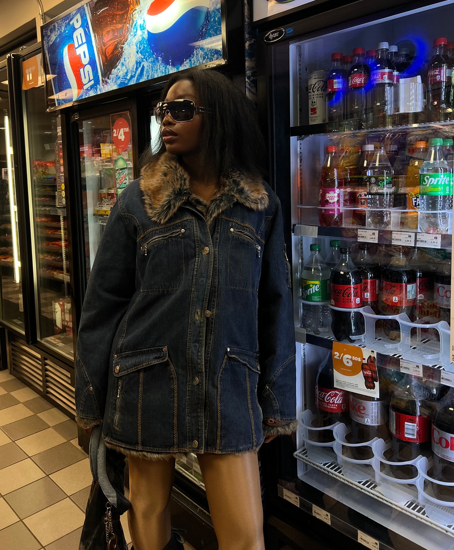 Faux Fur Lined Dark Denim Jacket