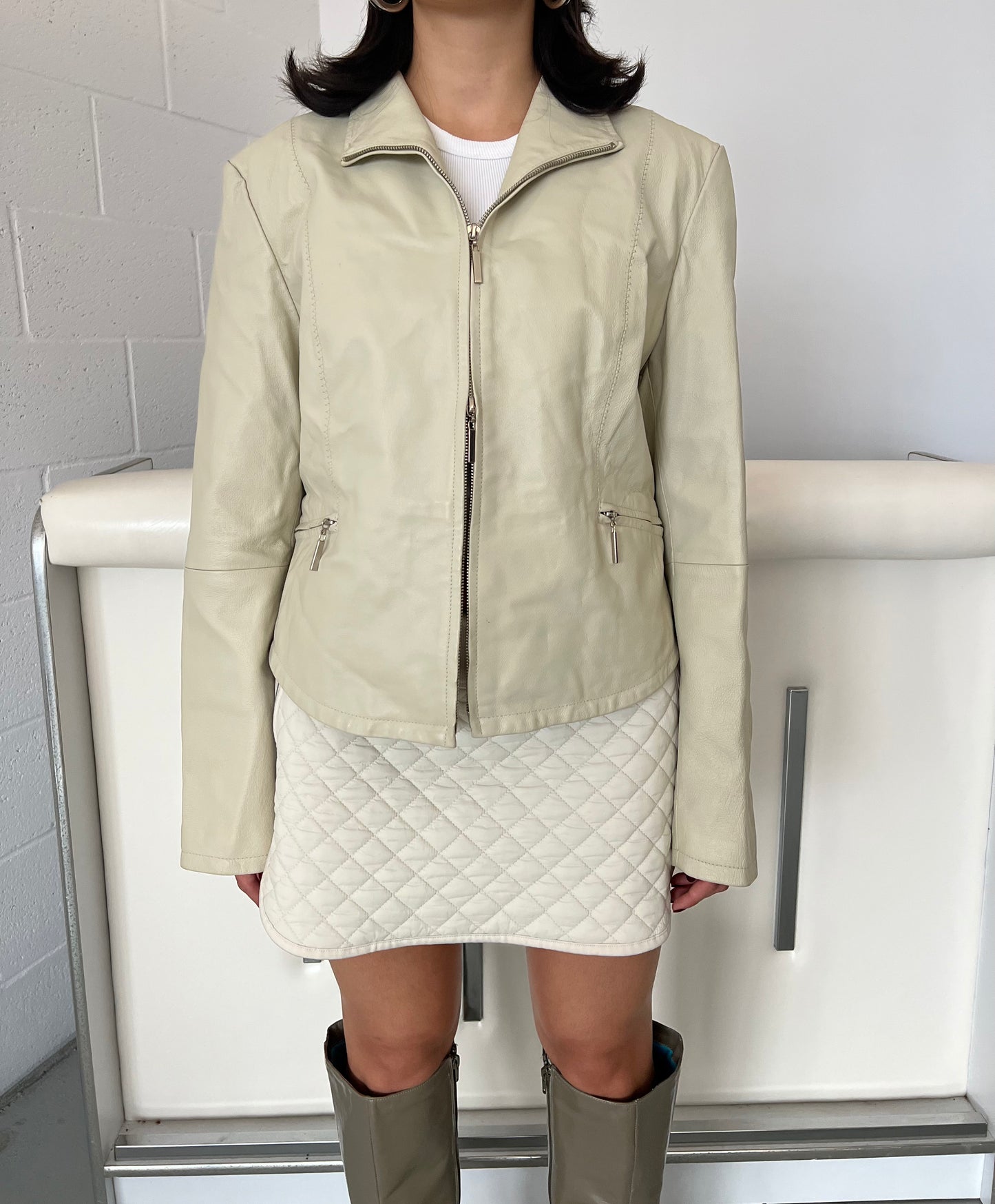 Crema Double Zip Leather Jacket