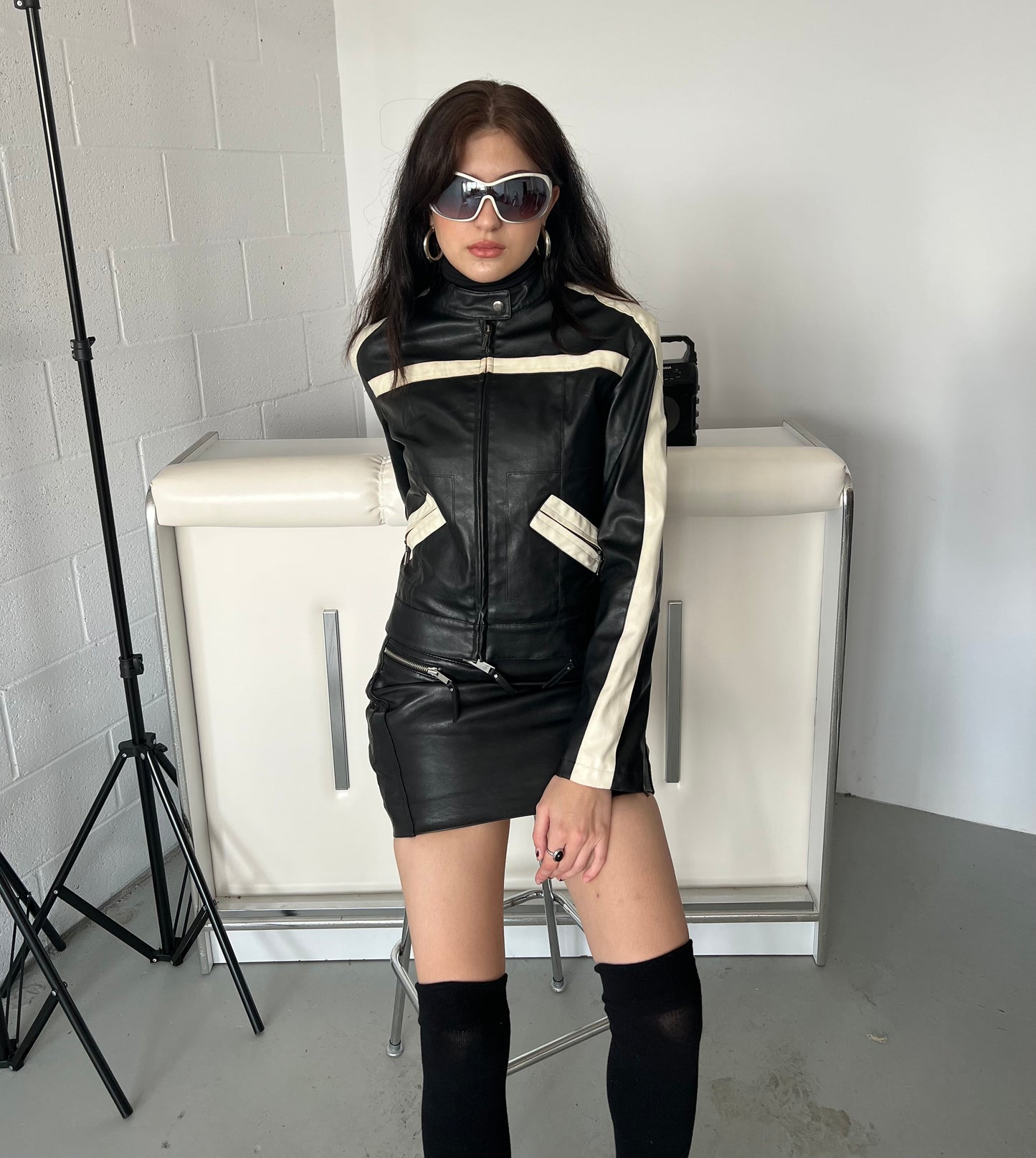 Nero & Crema Faux Leather Moto Jacket