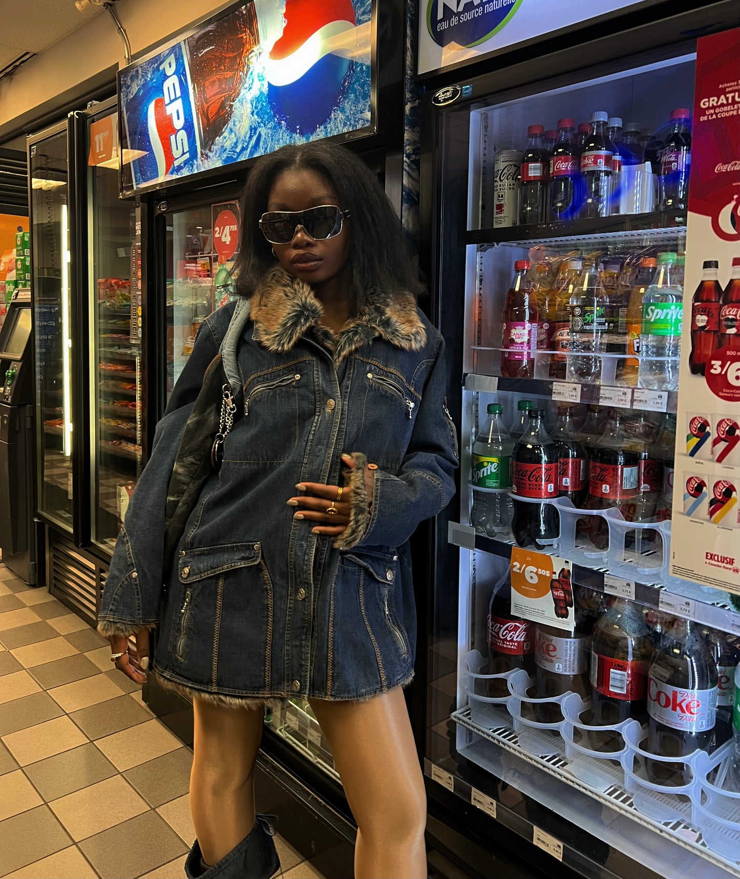 Faux Fur Lined Dark Denim Jacket