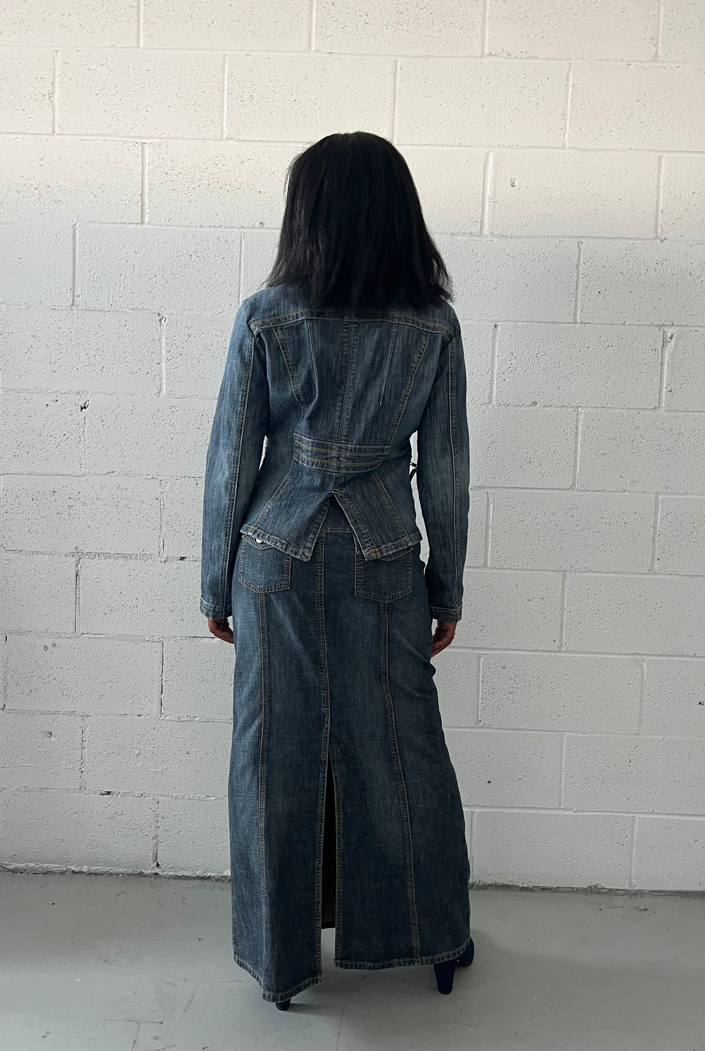 Denim Stitch Maxi Skirt