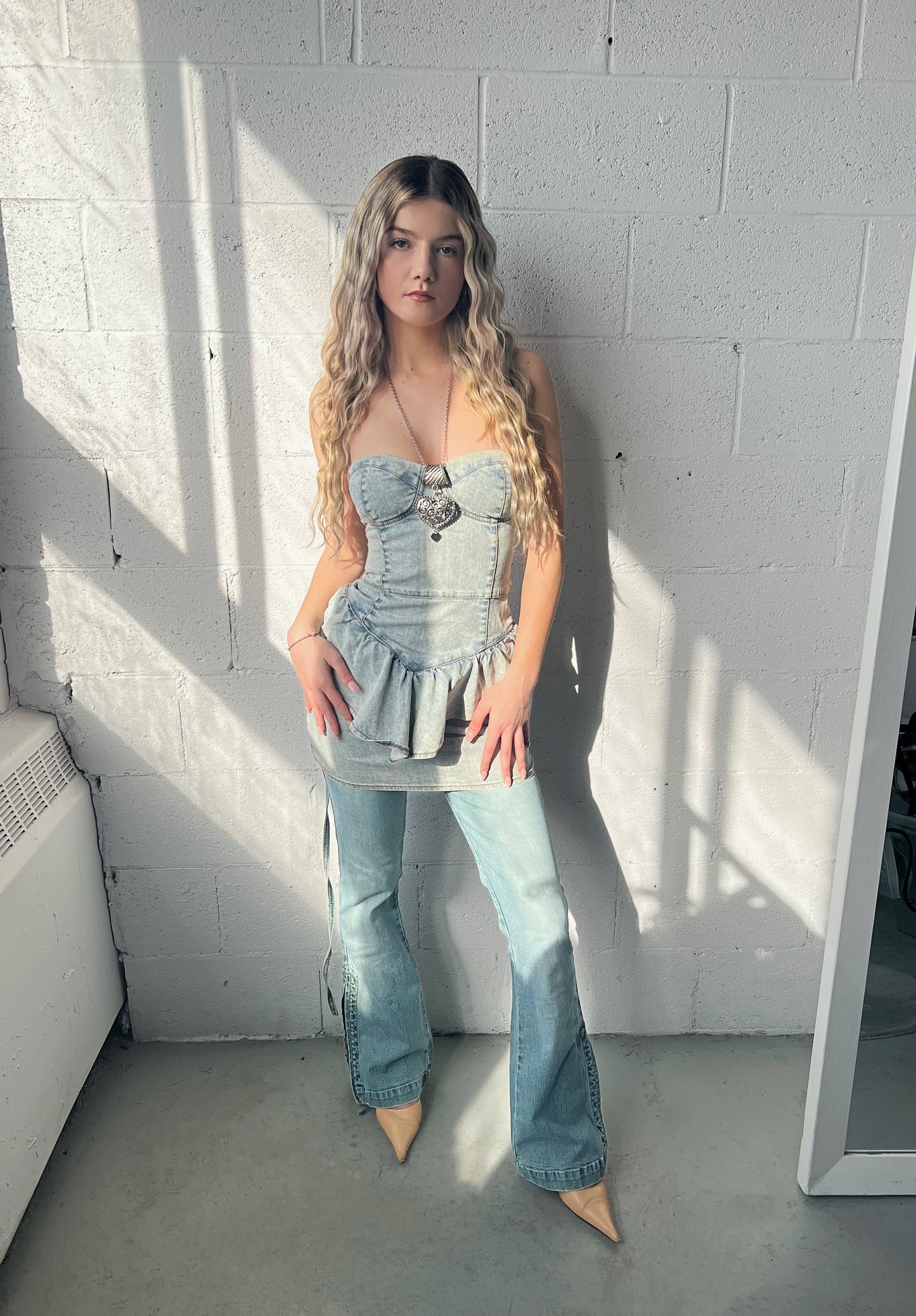 Blu Ruffle Denim Dress