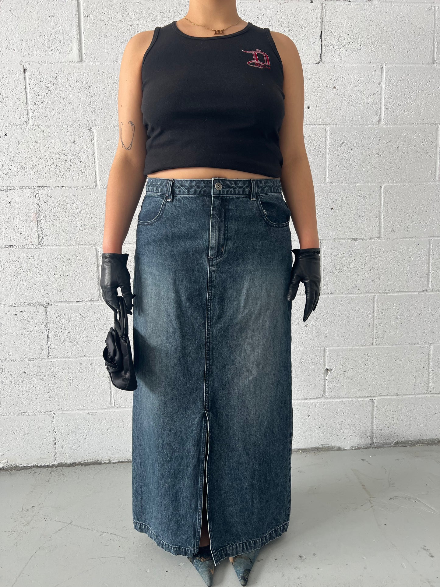 Faded Wash Denim Maxi Skirt Size Large