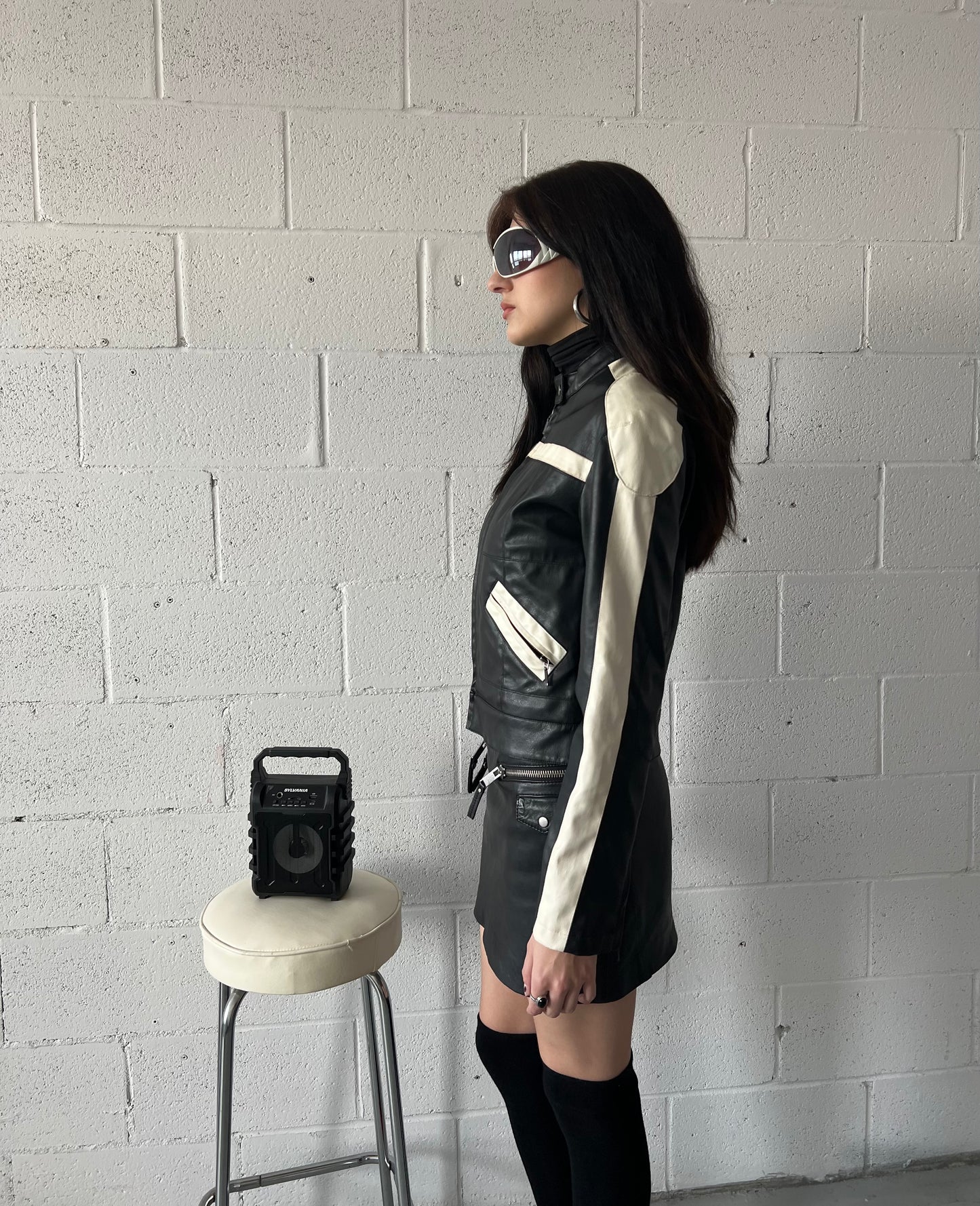 Nero & Crema Faux Leather Moto Jacket