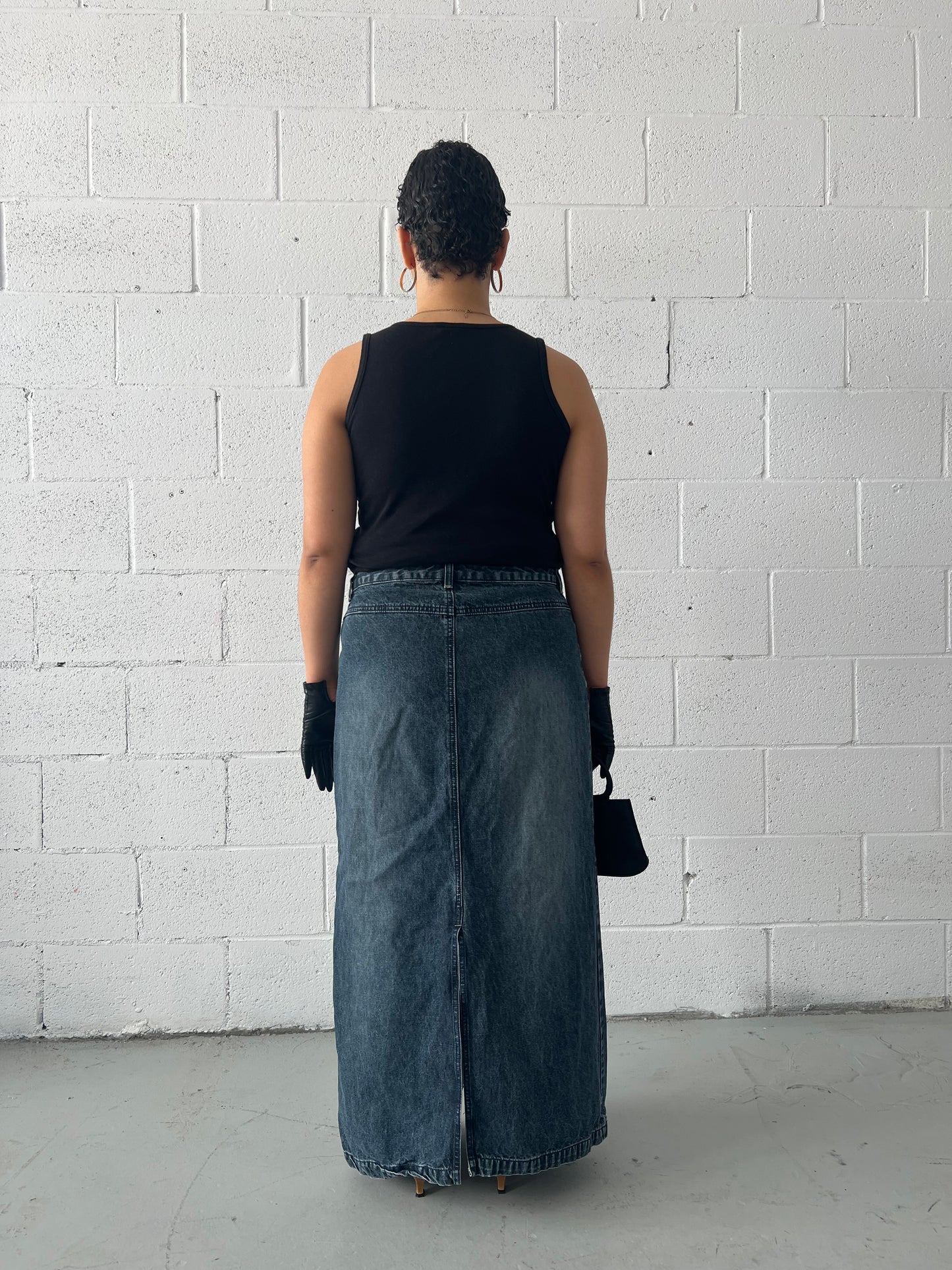 Faded Wash Denim Maxi Skirt Size Large