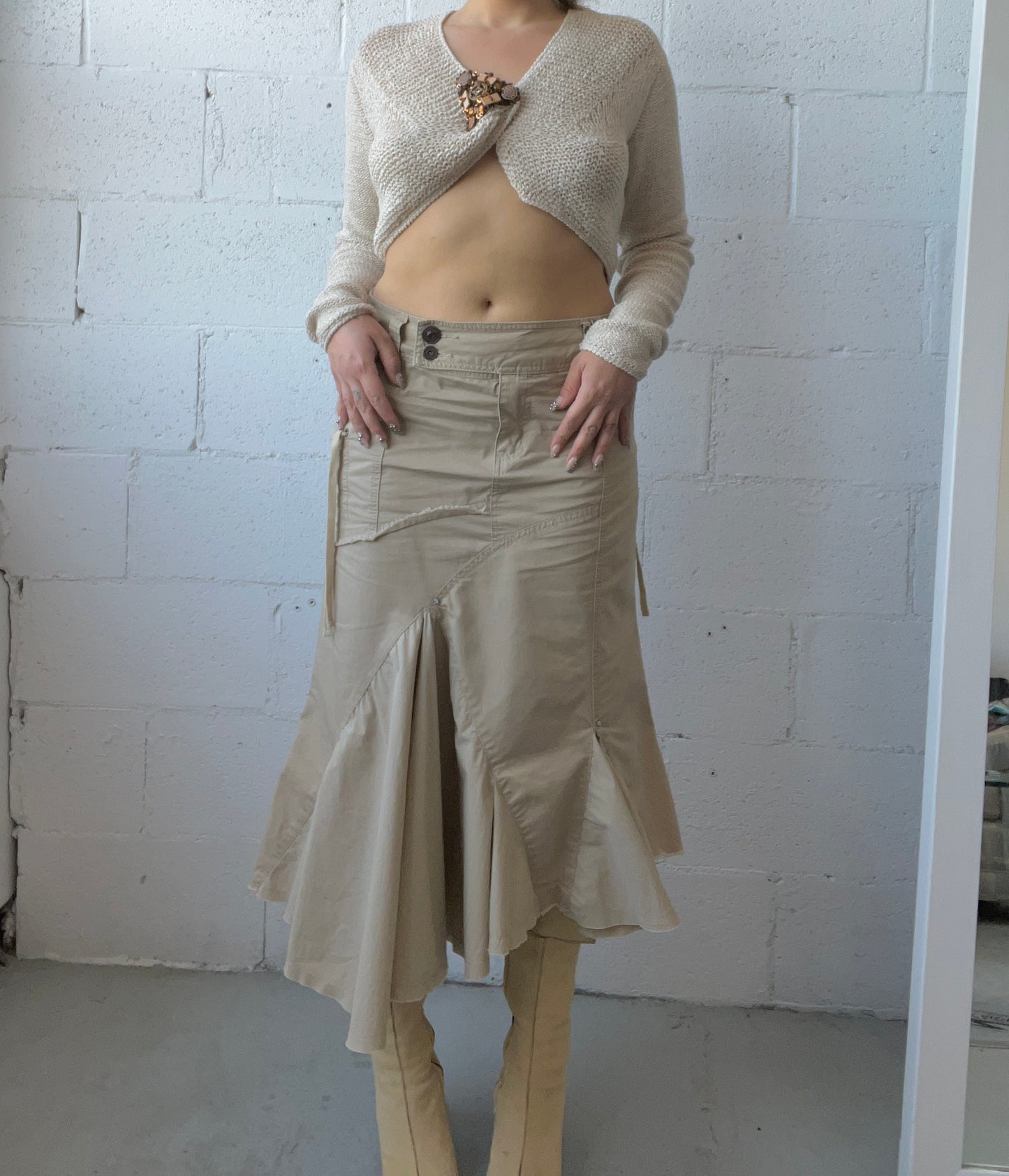 Asymmetric Midi Cargo Skirt
