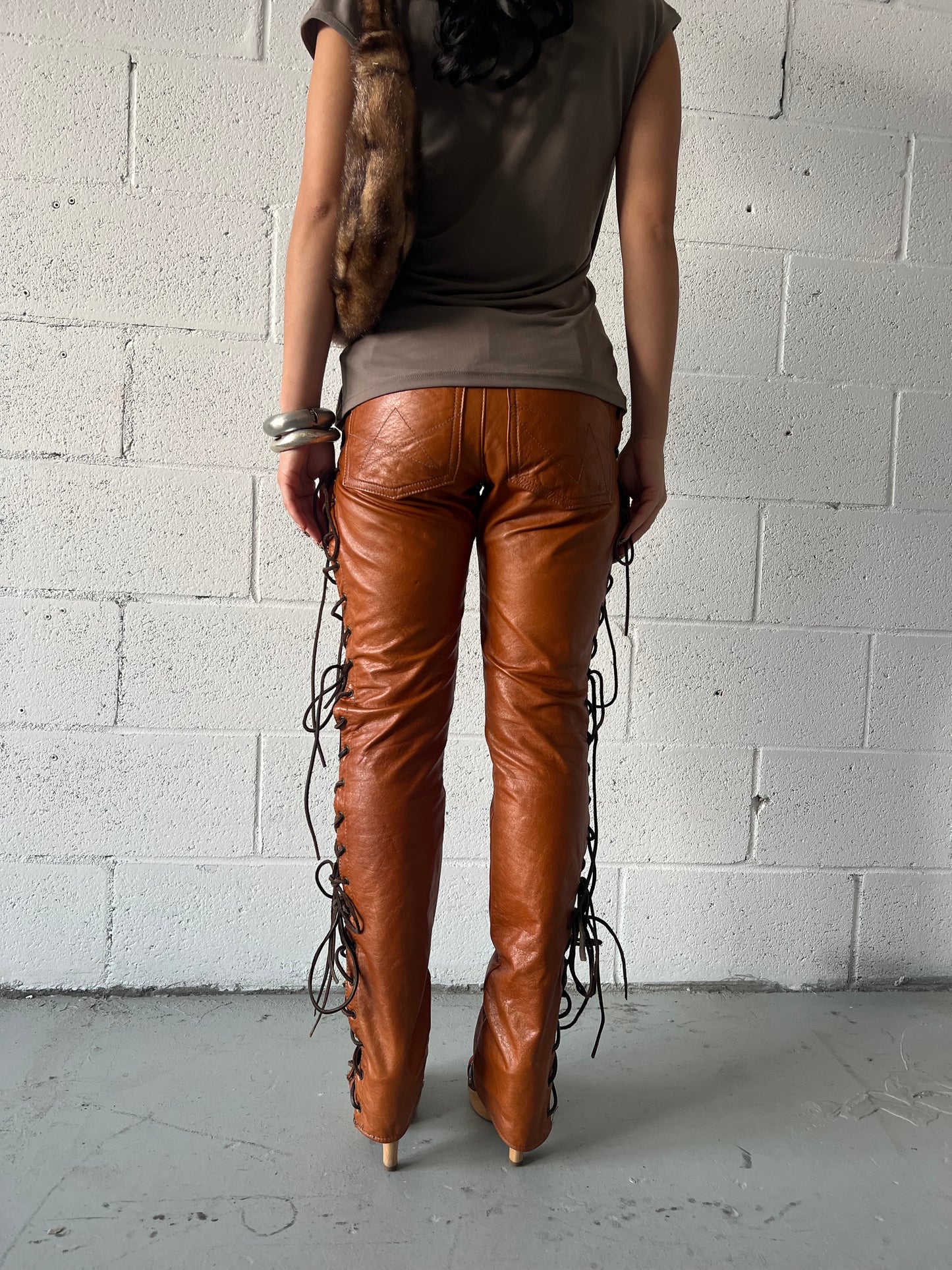 Vintage Leather Tie Up Pants