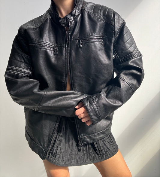 Faux Leather Moto Jacket Size M