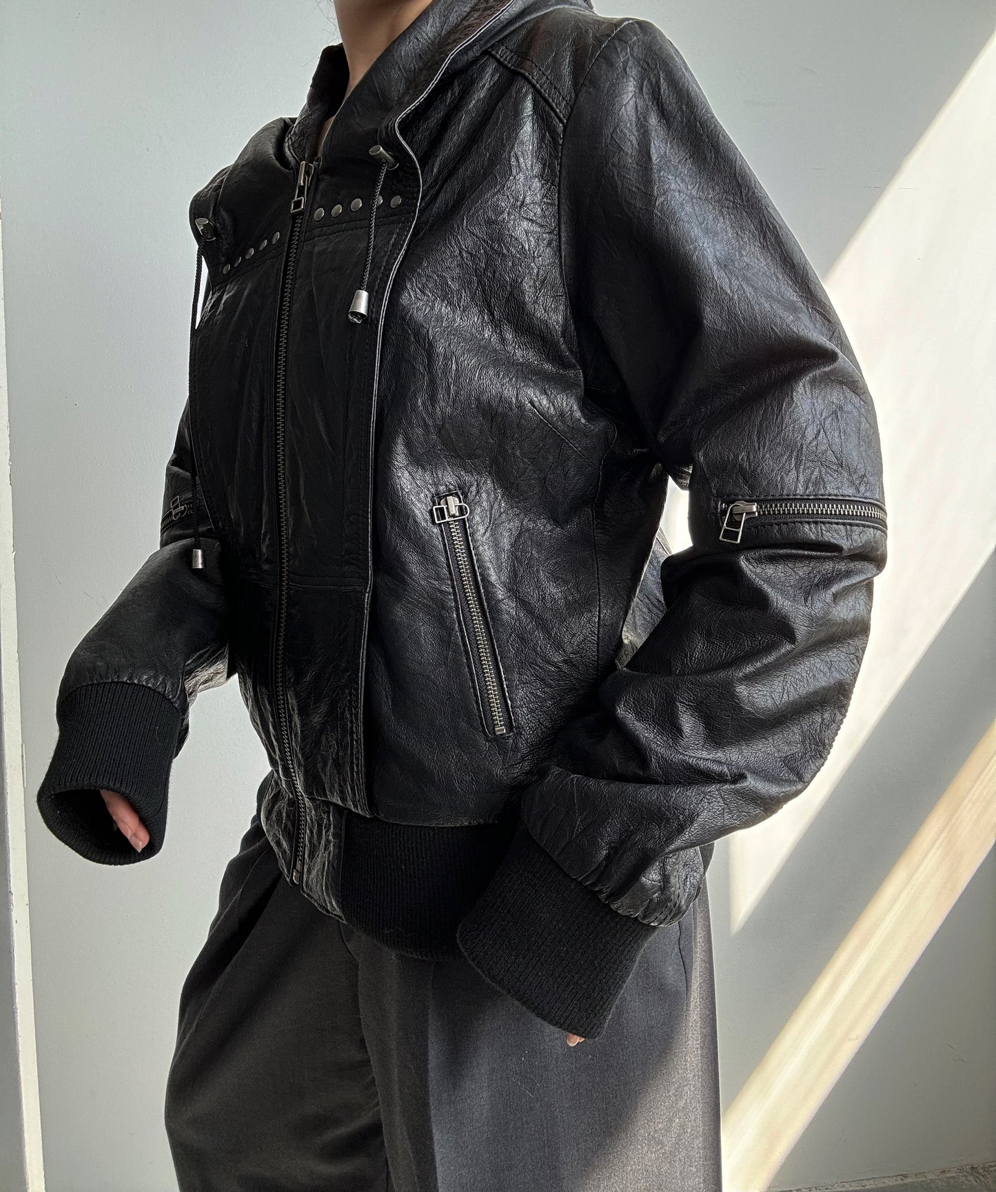 Danier Hooded Stud Leather Jacket