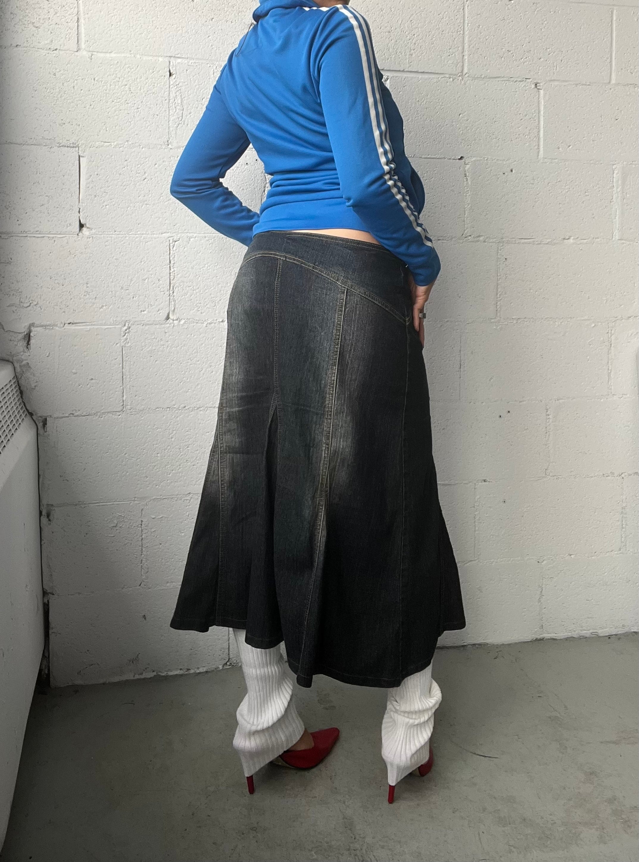 Faded Wash Midi Denim Skirt