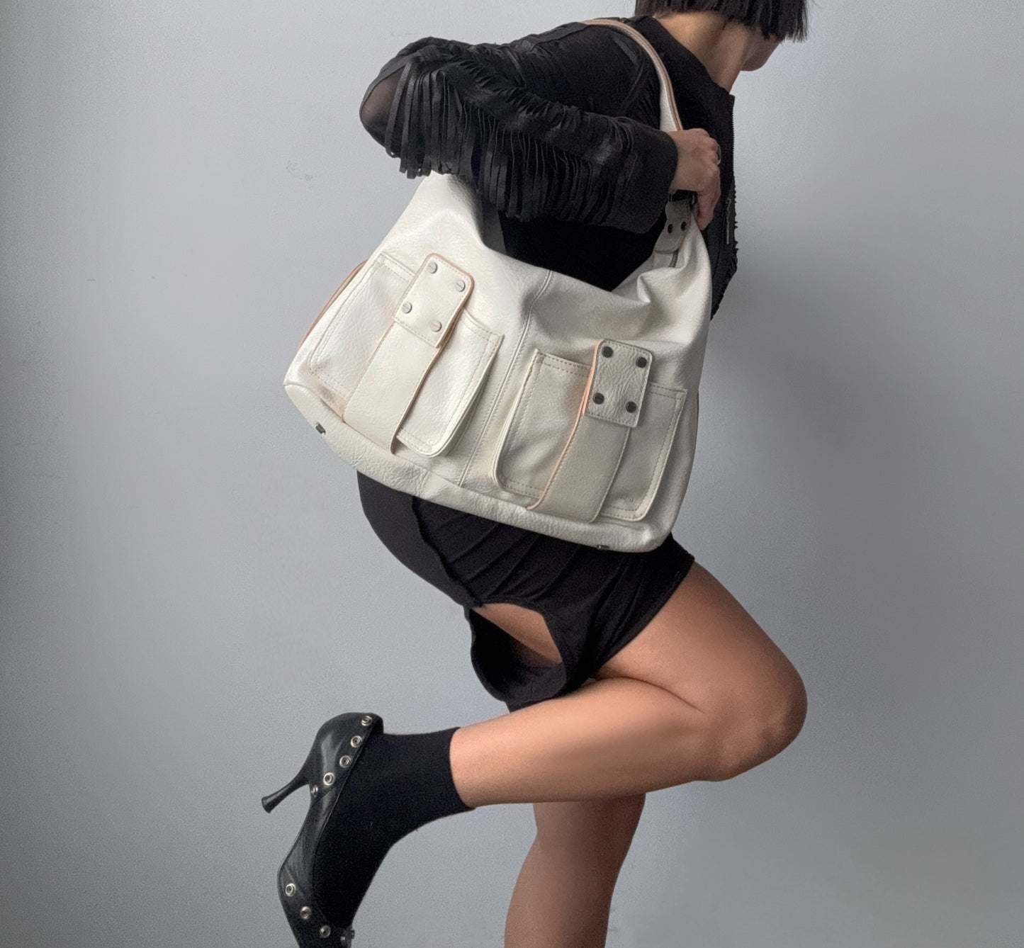 Faux Leather White Shoulder Purse