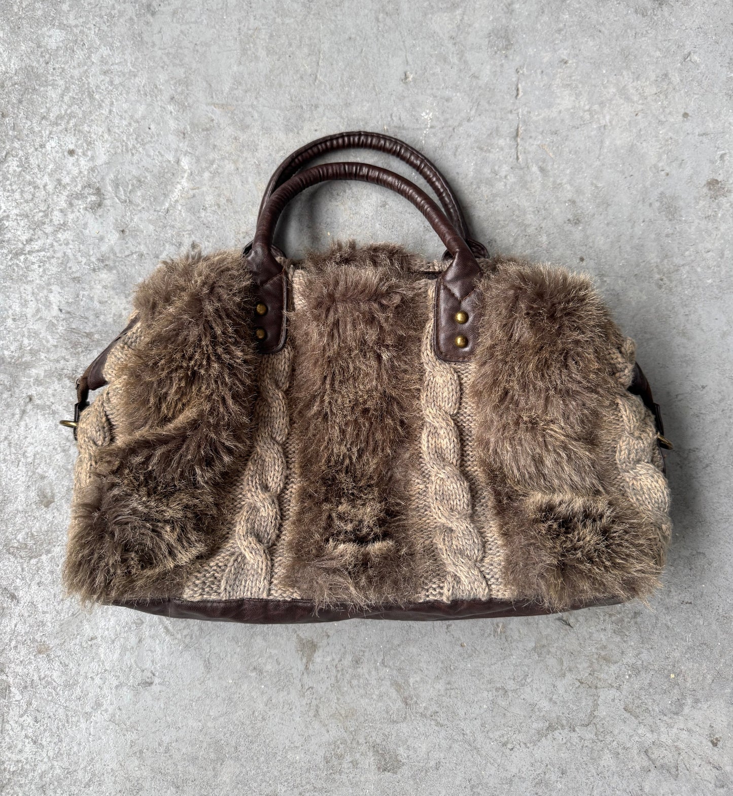 Faux Fur Cable Knit Purse