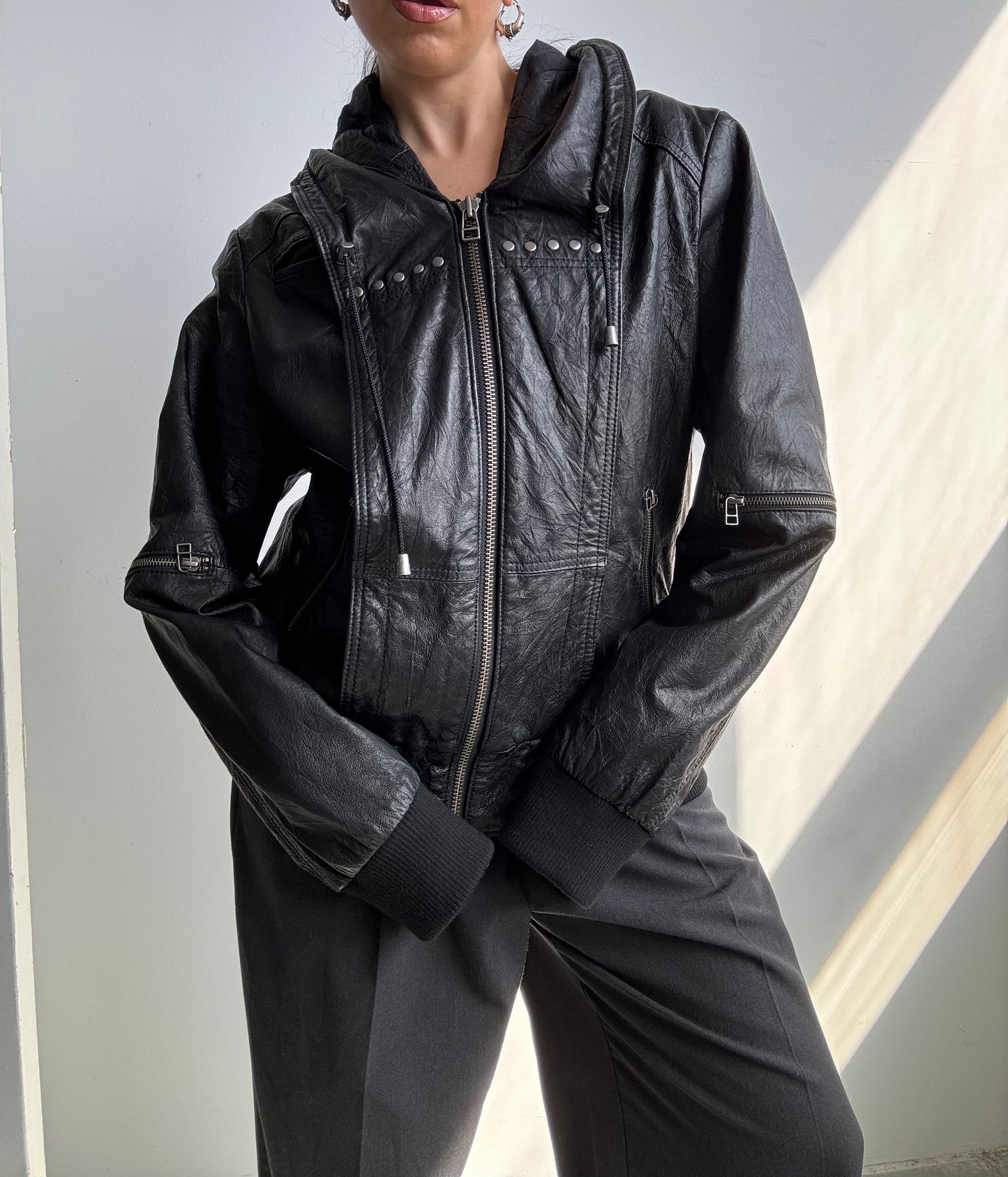 Danier Hooded Stud Leather Jacket