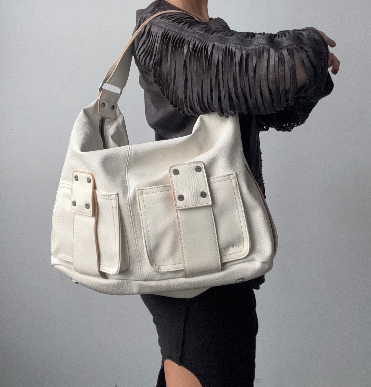 Faux Leather White Shoulder Purse