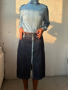 Denim Double Zip Midi Skirt