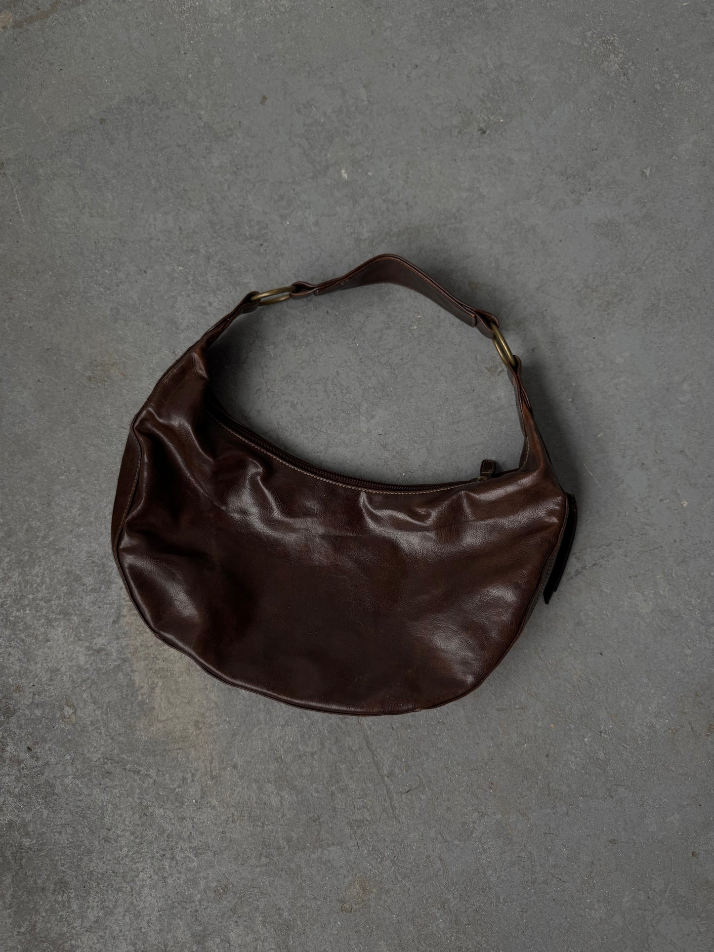 Brown Studded Faux Leather Hobo Purse