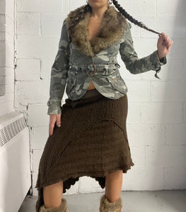 Camo Faux Fur Trim Blazer
