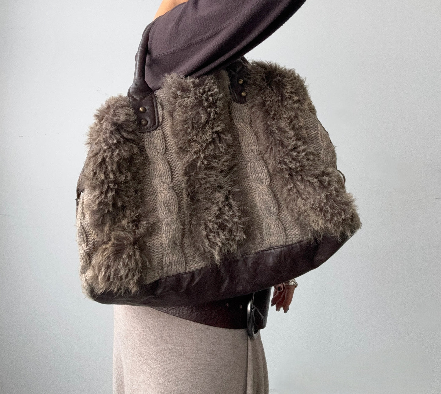 Faux Fur Cable Knit Purse