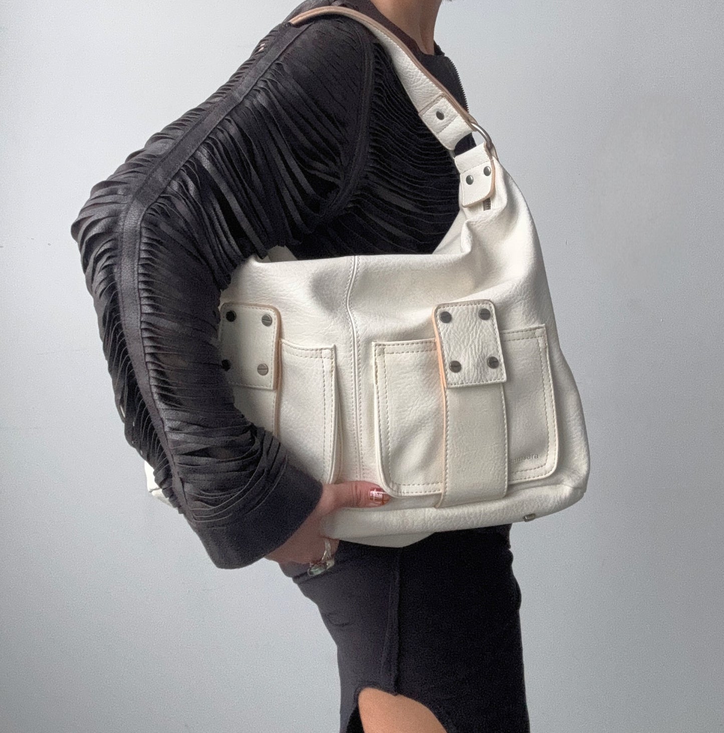 Faux Leather White Shoulder Purse