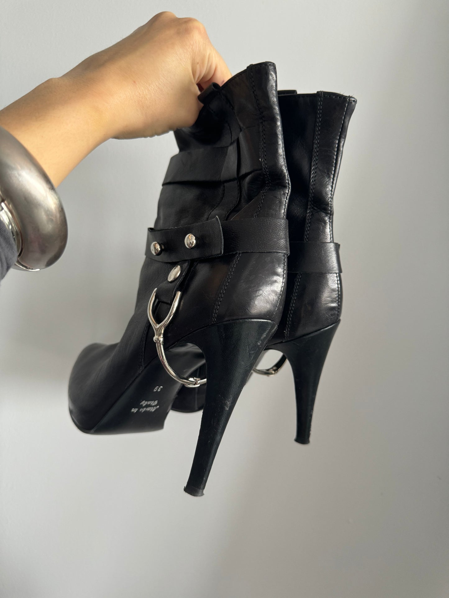 Leather Heeled Buckle Boots Size 9
