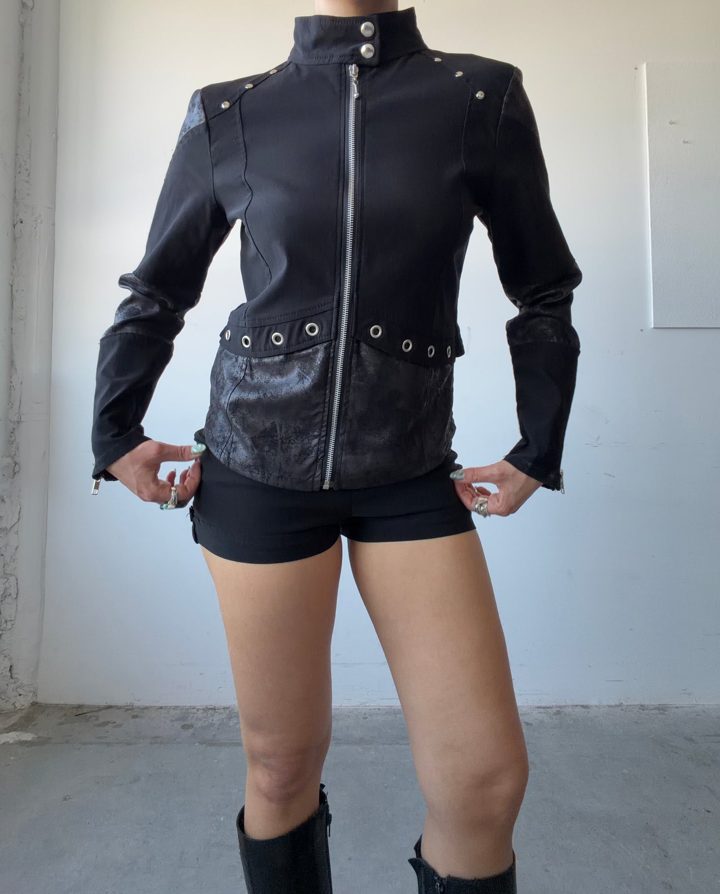 Eyelet Lace Up Zip Jacket