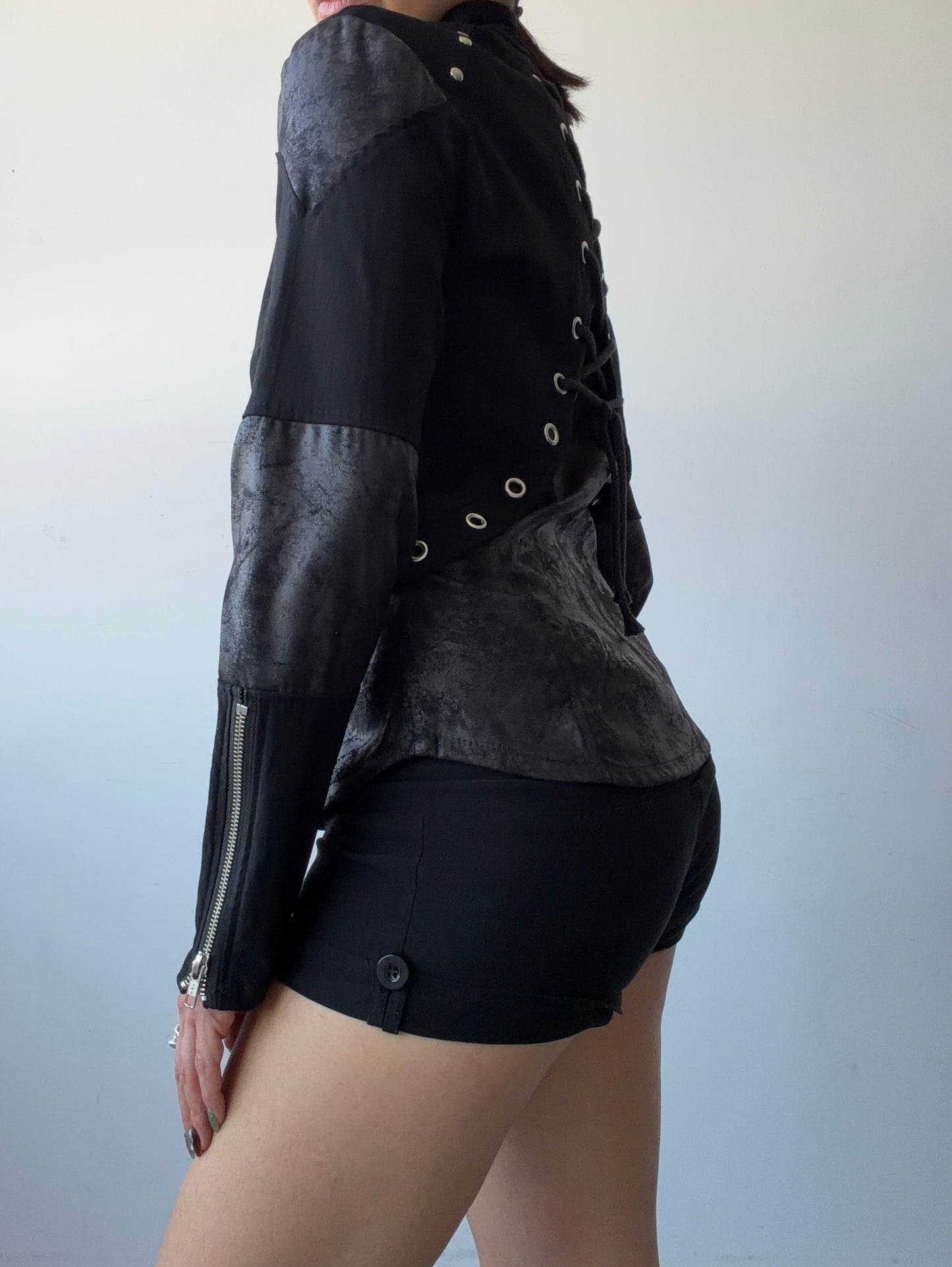 Eyelet Lace Up Zip Jacket