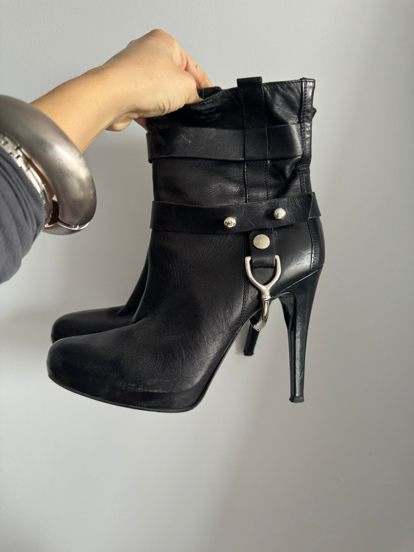 Leather Heeled Buckle Boots Size 9