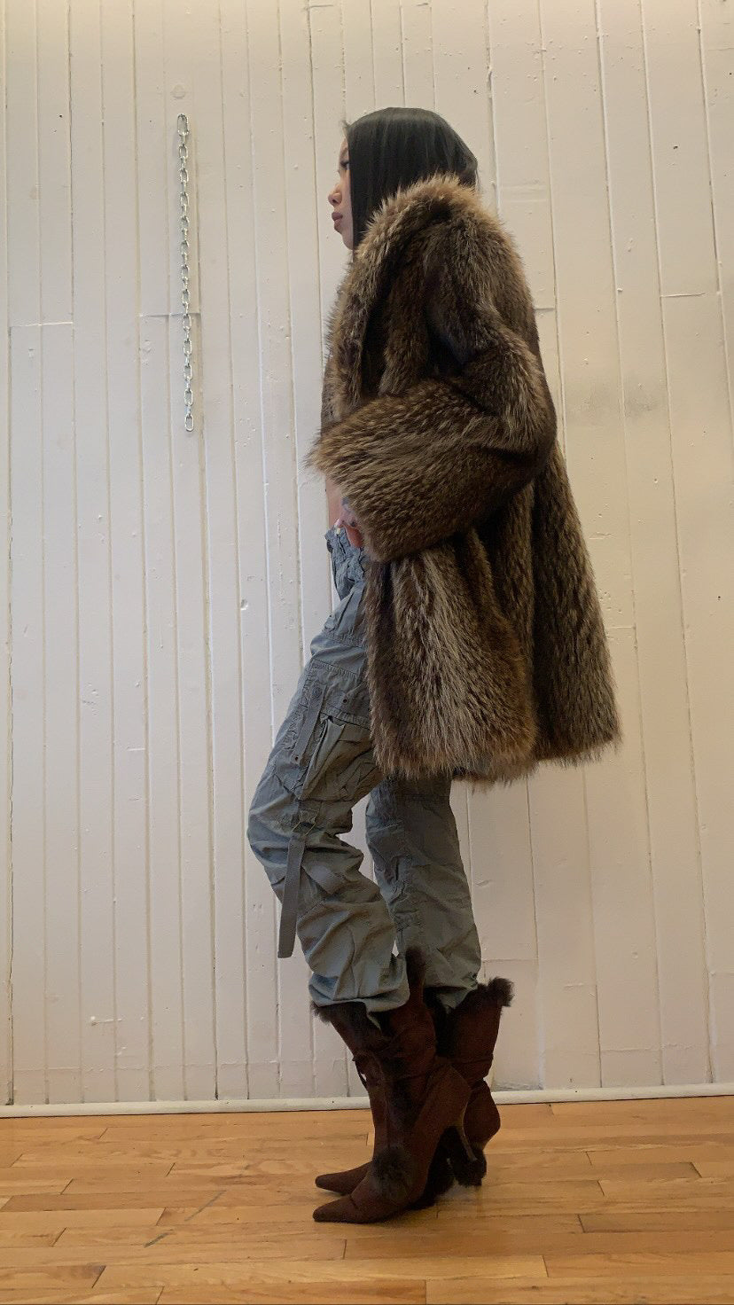 Brown & Beige Vintage Fur Coat