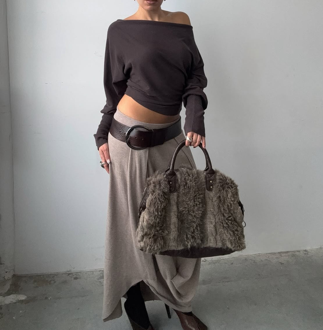 Faux Fur Cable Knit Purse