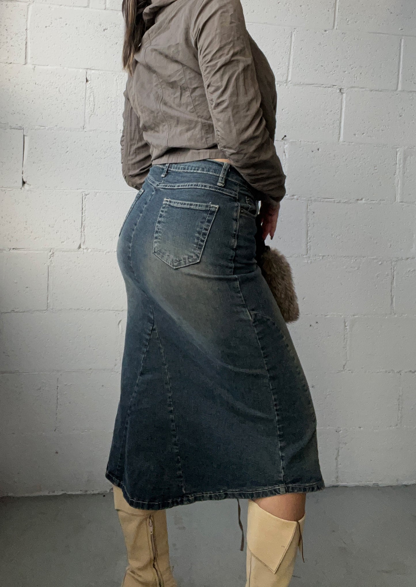 Stretchy Midi Denim Skirt