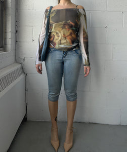 Stretchy Denim Print Capri’s