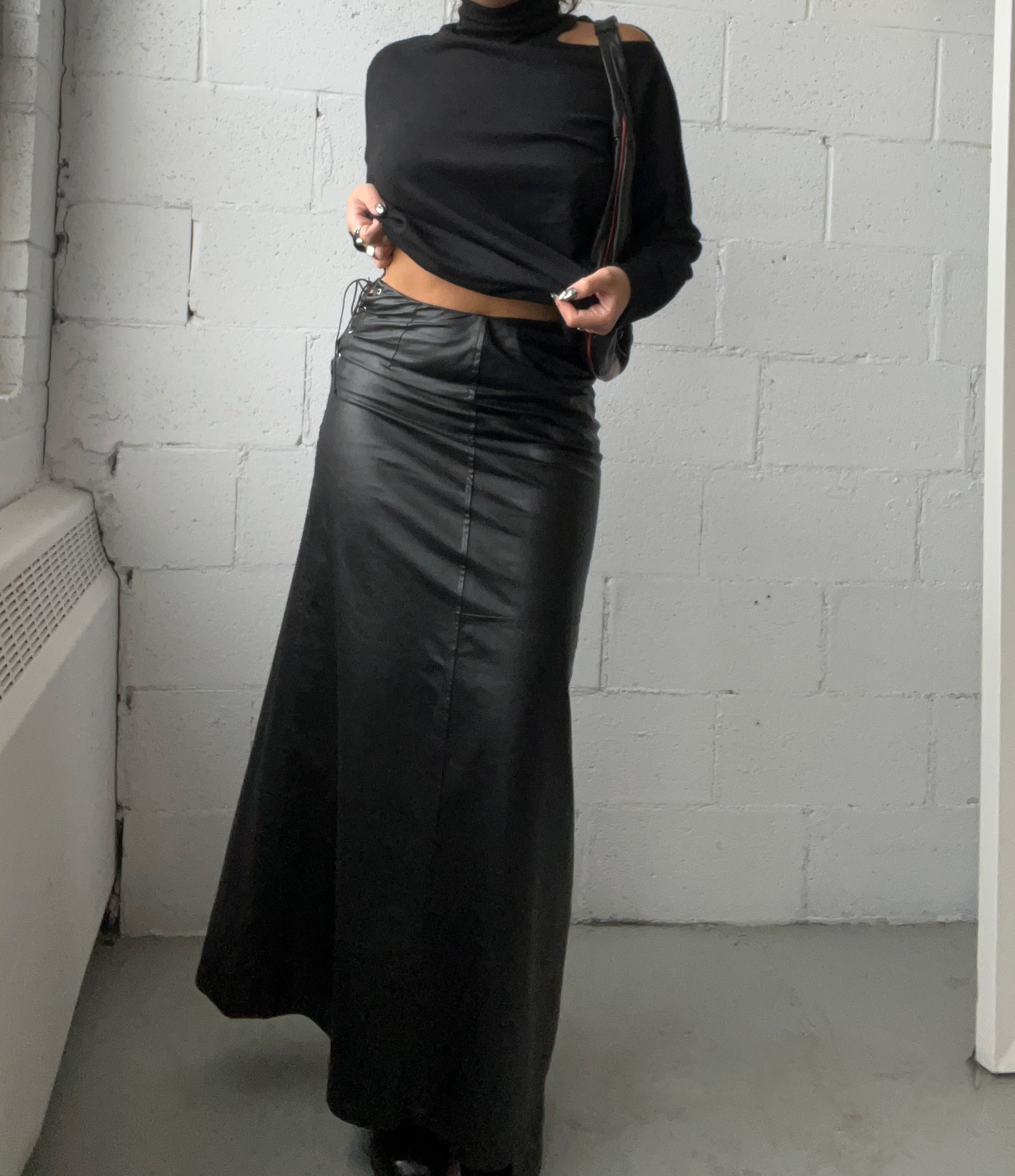 Faux Leather Tie Up Maxi Skirt