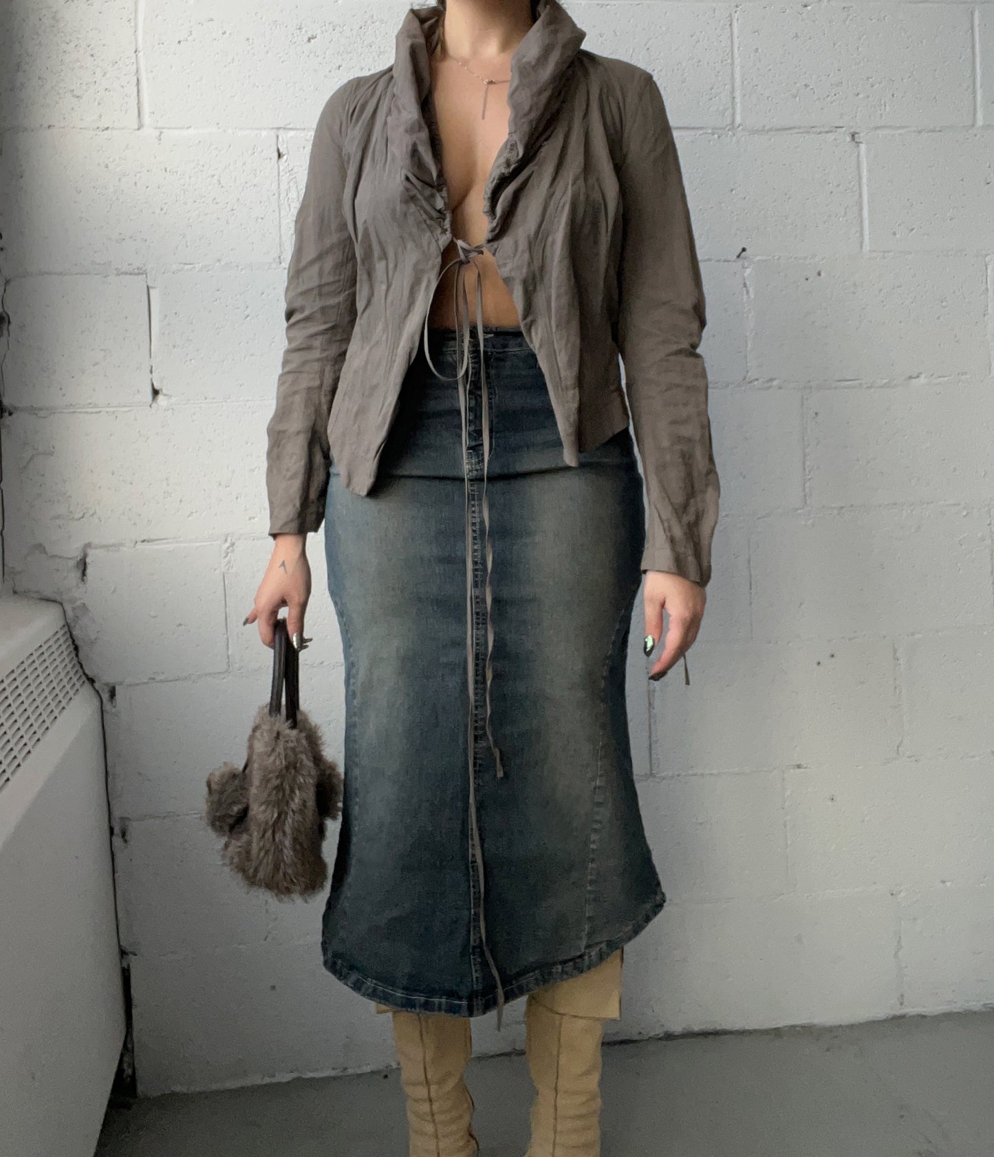 Stretchy Midi Denim Skirt