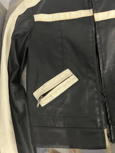 Nero & Crema Faux Leather Moto Jacket