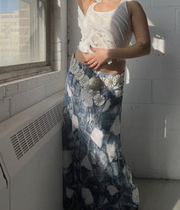 Denim x Lace Print Maxi Skirt