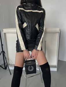 Nero & Crema Faux Leather Moto Jacket