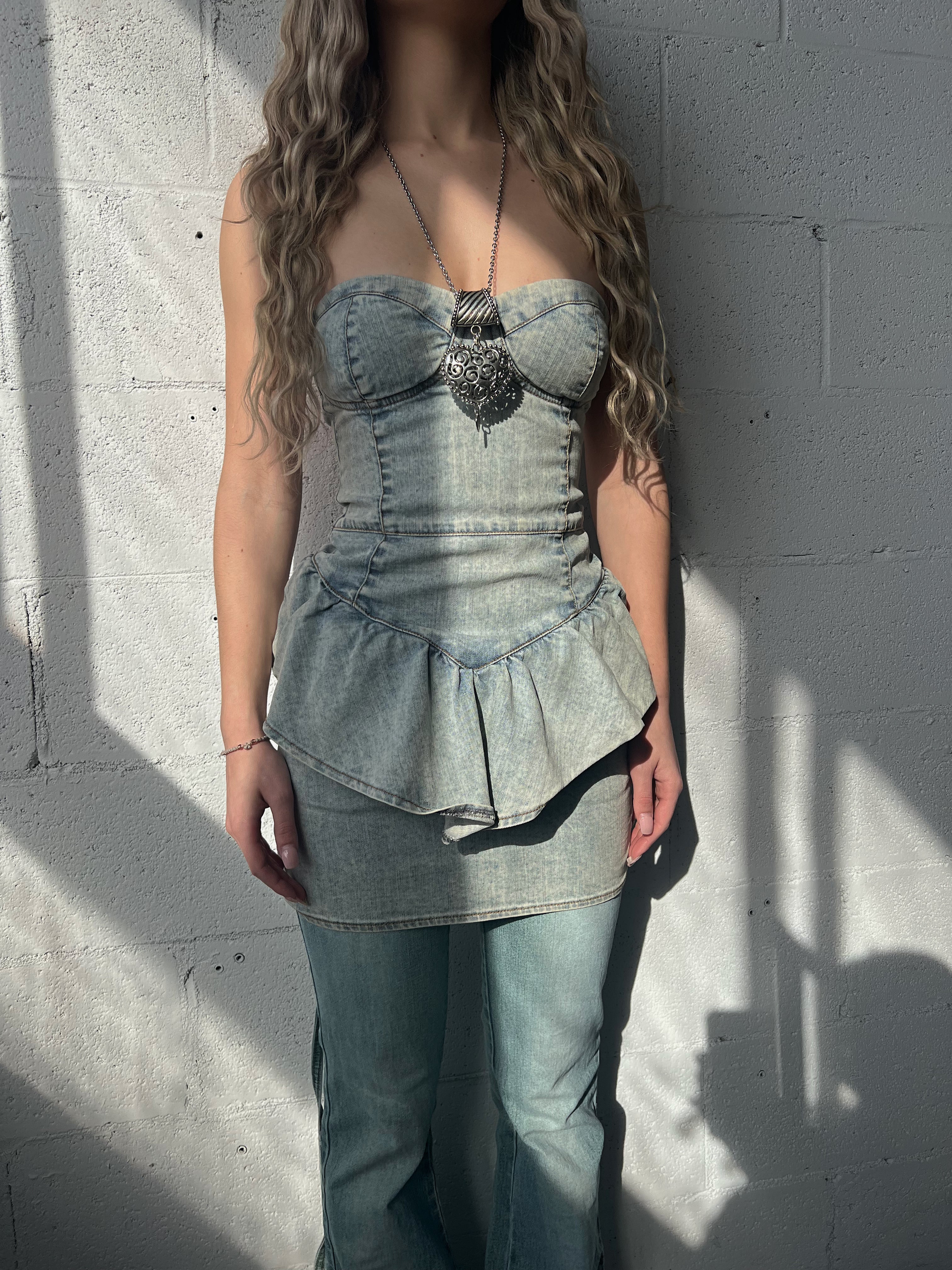 Blu Ruffle Denim Dress