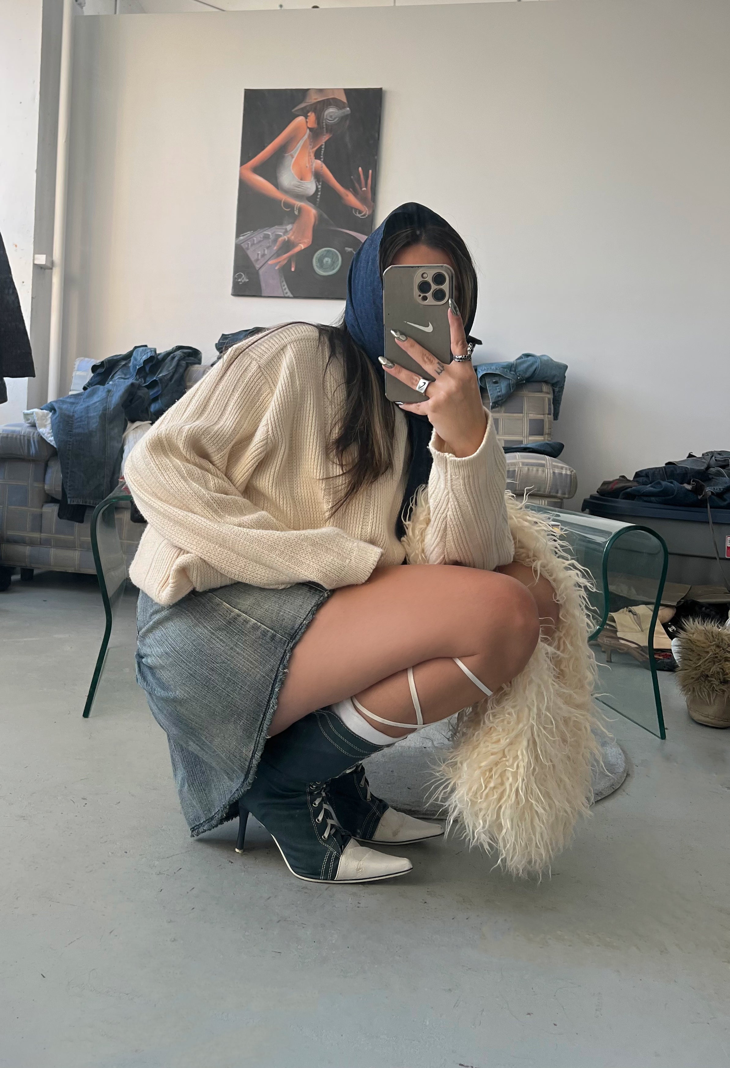 Stitched Denim Skirt