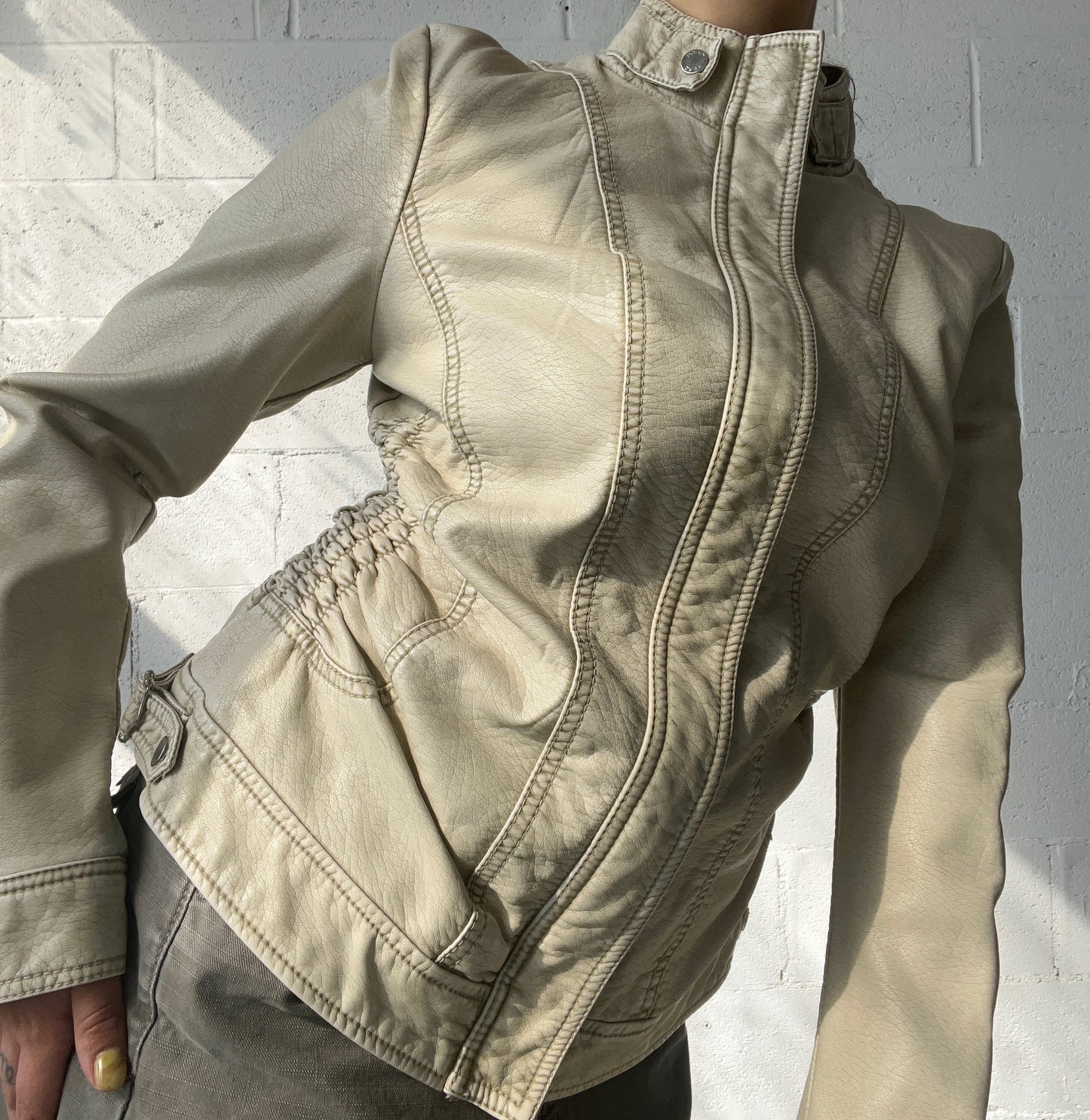 Ruched Faux Leather Jacket