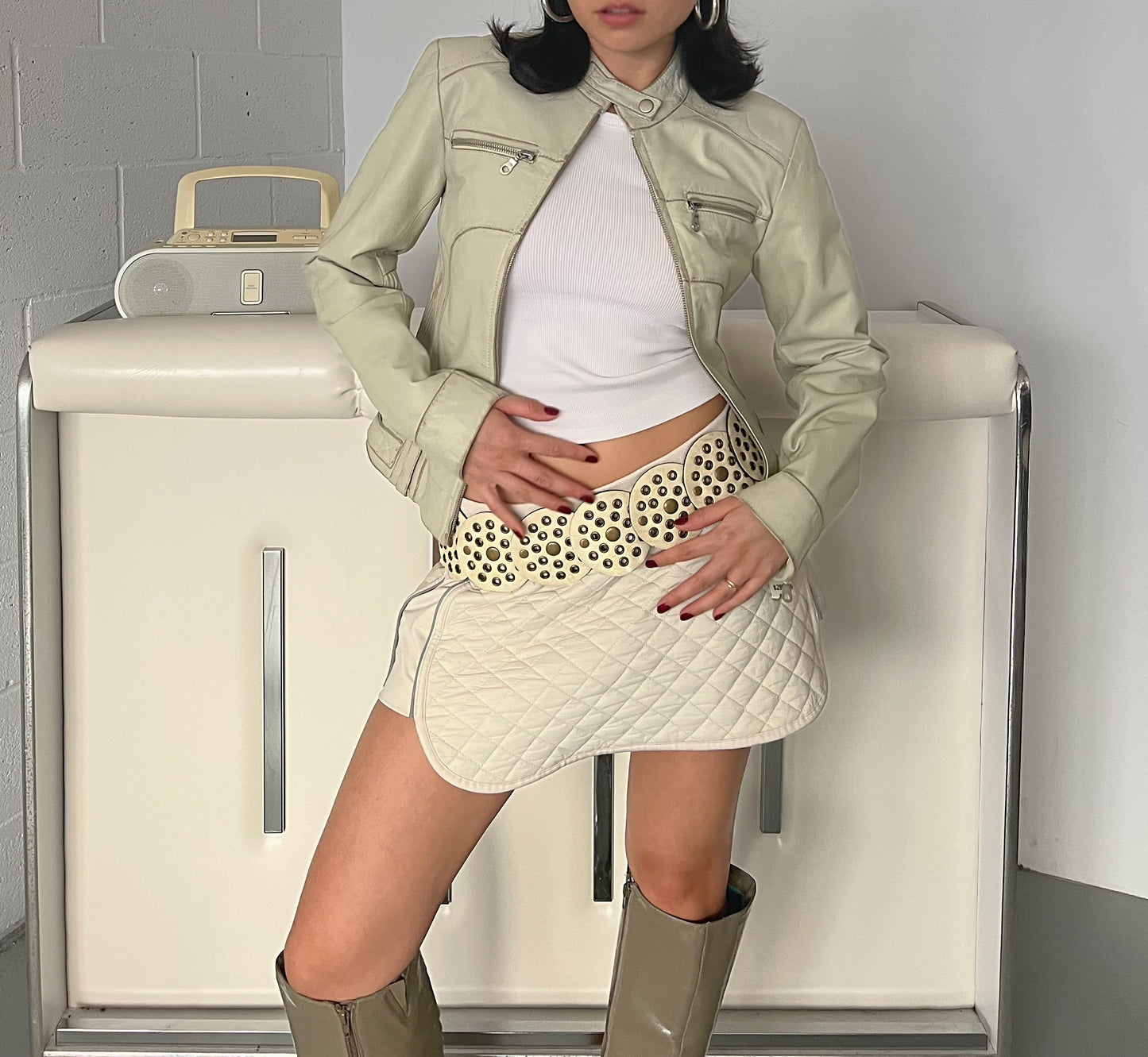 Quilted Crema Mini Skirt
